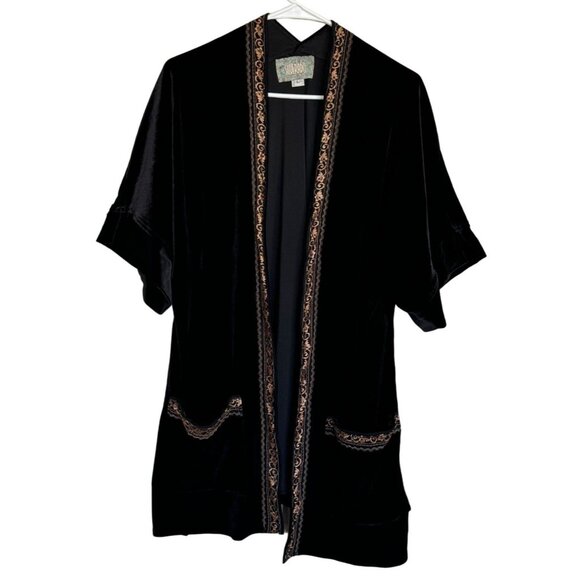 Silverado Velvet Open Front Kimono Long Cardi in Black Women's Large /j2 - Picture 1 of 8